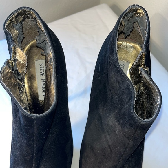 Steve Madden Black Nubuck Leather Stiletto Heel Platform Booties Size 8 - Picture 8 of 8